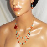 Parure Collier tortue en pierres de cornaline et turquoise 