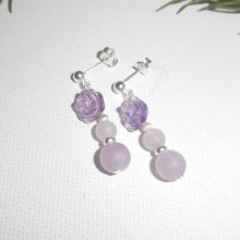 Boucles d'oreilles argent 925 rose en améthyste avec perles