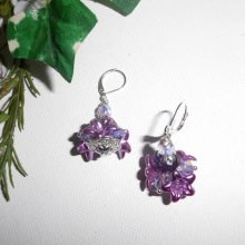 Boucles d'oreilles originales fleurettesviolettes avec perles en cristal