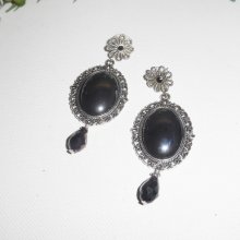 Boucles d'oreilles avec cabochon pierre d'hématite en métal argent