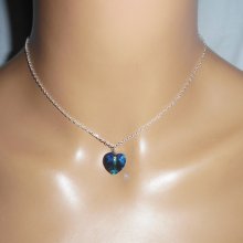 Pendentif coeur bleu en cristal de Swarovski sur chaine argent 925