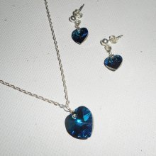 Parure Pendentif coeur bleu en cristal de Swarovski sur chaine argent 925