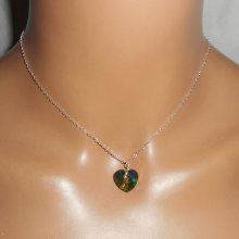Pendentif coeur vert en cristal de Swarovski sur chaine argent 925