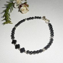 Bracelet original fleurs et petites pierres en hématite avec tubes argent 925