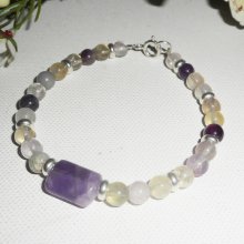 Bracelet pavé en améthyste et pierres de fluorite sur argent 925