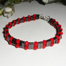 Bracelet en pierres d'hématite avec perles en cristal rouge et argent 925