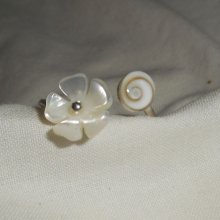 Bague originale en argent 925 avec fleur de nacre et oeil de Ste Lucie