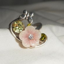 Bague originale en argent 925 avec fleur rose et cristal de Swarovski