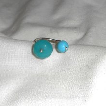 Bague originale double pierres bleues en jade et turquenite et argent 925