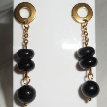 Boucles d'oreilles pierres d'onyx sur chaine or acier inoxydable