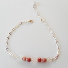 Bracelet en pierre de quartz rose et rhodonite sur chaine argent 925