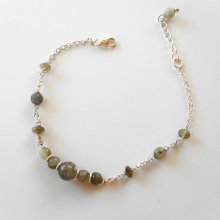 Bracelet en pierre de labradorite verte sur chaine argent 925