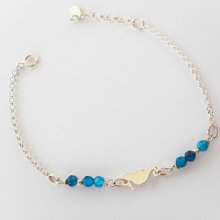 Bracelet pierres en agates bleues avec hippocampe sur chaine argent 925