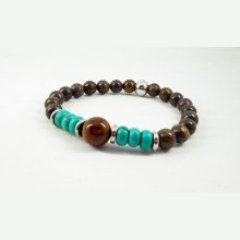 Bracelet en pierres de Bronzite et turquoise avec perles en acier inoxydable