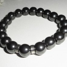 Bracelet en pierres d'hématite avec rondelles en acier inoxydable