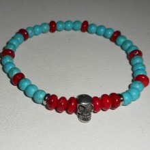 Bracelet en gorgone et turquoise avec tête de mort en acier inoxydable
