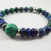 Bracelet en pierres de malachite et Lapis Lazuli avec perles en acier inoxydable