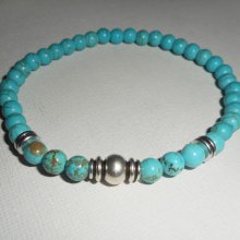 Bracelet en pierres de howlite turquoise avec perle argent