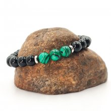 Bracelet homme en pierre de malachite avec onyx et perles acier inox