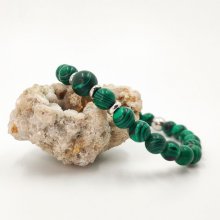 Bracelet homme en pierre de malachite et perles acier inox