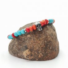 Bracelet en gorgone et turquoise avec tête de mort en acier inoxydable