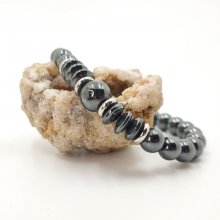 Bracelet en pierres d'hématite gris anthracite et acier inoxydable pour homme