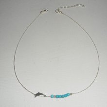 Collier ras de cou en argent 925 avec petit dauphin et pierres turquoise
