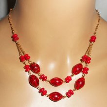 Collier en gorgone rouge et verre de Murano double rangs