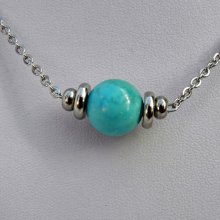 Collier solitaire avec pierre en amazonite bleu et perles en acier inoxydable