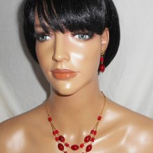 parure Collier en gorgone rouge et verre de Murano double rangs