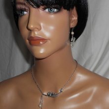 Parure Collier sirène perles de verre blanc nacré sur chaine argent