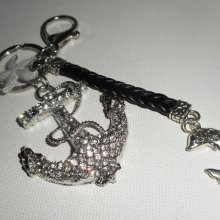 Porte clés/Bijoux de sac ancre marine avec strass et dauphin