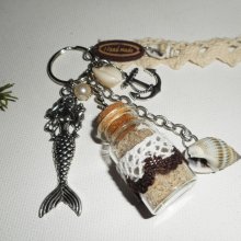 Porte clés/Bijoux de sac sirène avec bouteille coquillage et ancre