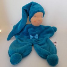 Doudou homologué CE personnalisable bleu outremer fait main en tissu WALDORF
