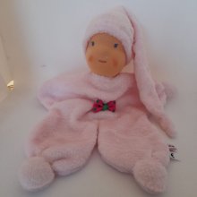 Doudou homologué CE personnalisable rose tendre fait main en tissu WALDORF