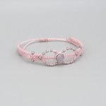 Bracelet micro-macramé  rose avec une pierre sertie quartz rose