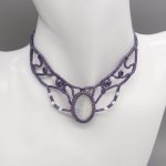 Collier  micro-macramé mauve grisé  nacre