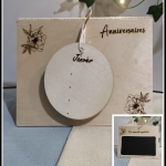 Calendrier anniversaires, ardoise pour craie messages, en bois gravé travail artisanal