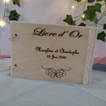 Livre d'or, mariage, Baptême en bois gravé et personnalisable. Modèles au choix. Travail artisanal