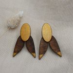 Boucles d'oreilles Cigales en bois noyer et doré 