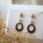 Boucles d'oreilles clip en bois noyer et pierres de gemme amazonite