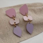 Boucles d'oreilles en bois pastel en 3 parties