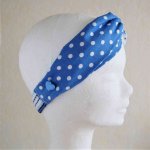 Serre-tête enfant 7/10 ans ton bleu rayures, pois et fleurs