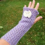 Paires de mitaines Lavande avec noeud Blanc crochetées main