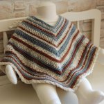 Poncho enfant 2-5 ans à rayures gris-bleu, beige marron