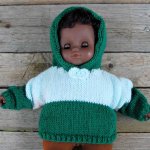 pull poupée à capuche vert clair et foncé avec noeud papillon