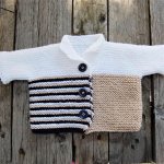 gilet manches courtes blanc, marron clair et bleu marine