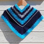 Poncho enfant 1 à 3 ans, en laine douce bleu marine, turquoise et gris avec fil brillant argent