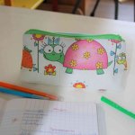 Trousse d'écolier en coton souple tortue et fleurs