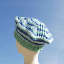 Béret enfant à rayures bleu vert